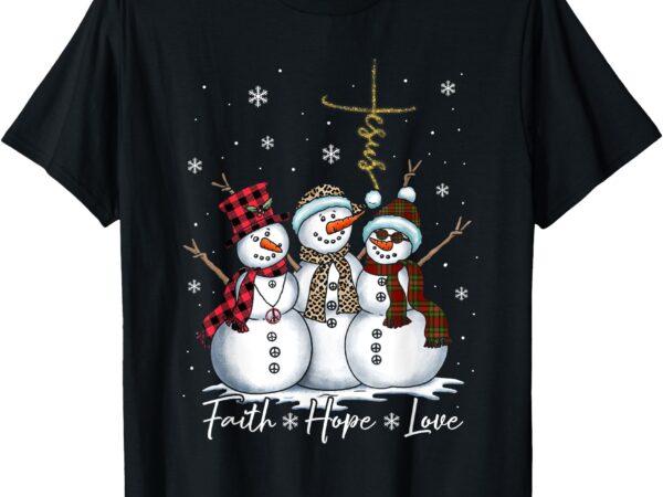 Faith hope love jesus snowman plaid leopard christmas womens t-shirt