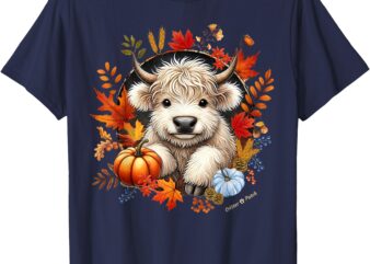 Fall Design of Cute Cartoon Scottish Highlander Calf T-Shirt