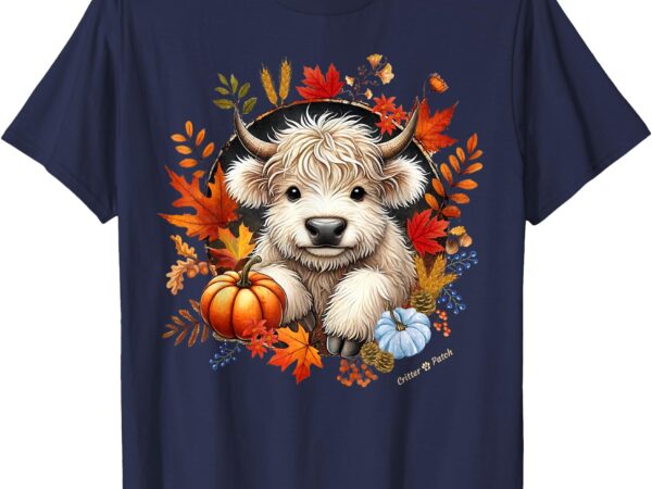 Fall design of cute cartoon scottish highlander calf t-shirt