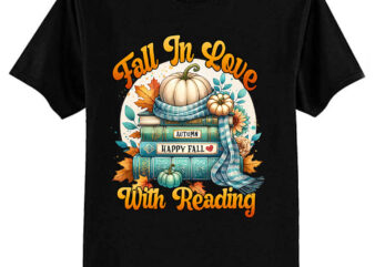 Fall In Love With Reading Book Autumn Pumpkins And Teachers T-Shirt ltsp