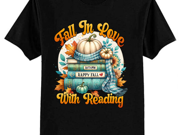 Fall in love with reading book autumn pumpkins and teachers t-shirt ltsp