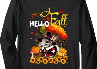 Fall Thanksgiving Chinchilla Rodent Fall Tree Sunflowers Long Sleeve T-Shirt