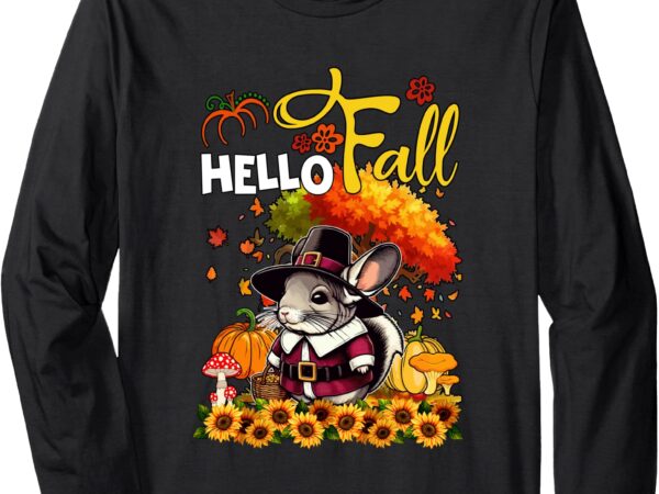 Fall thanksgiving chinchilla rodent fall tree sunflowers long sleeve t-shirt