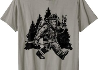 Firefighting Retro Bigfoot Firefighter Sasquatch Fireman T-Shirt