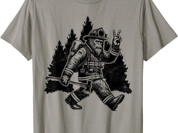 Firefighting retro bigfoot firefighter sasquatch fireman t-shirt