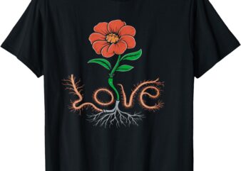 Floral Embrace with the word LOVE written with roots T-Shirt