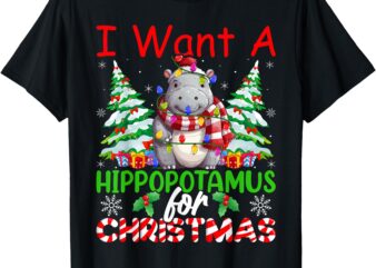 Hippo Xmas Tree Lights I Want A Hippopotamus For Christmas T-Shirt