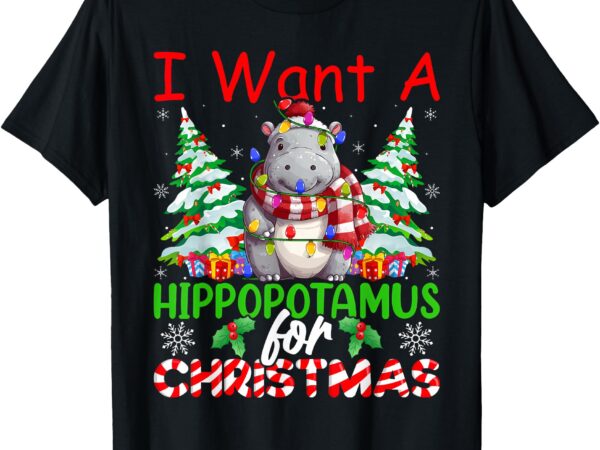 Hippo xmas tree lights i want a hippopotamus for christmas t-shirt