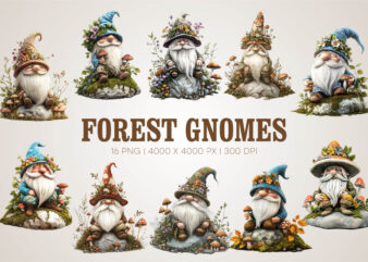 Forest cartoon gnomes. PNG clipart.