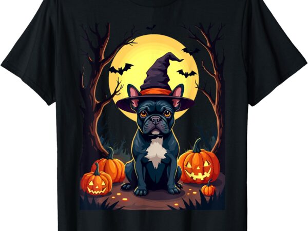 French bulldog halloween witch dog with pumpkins spooky nigh t-shirt