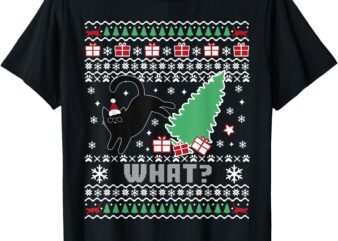 Funny Black Cat Pushing Christmas Tree Over Cat What_ Womens T-Shirt