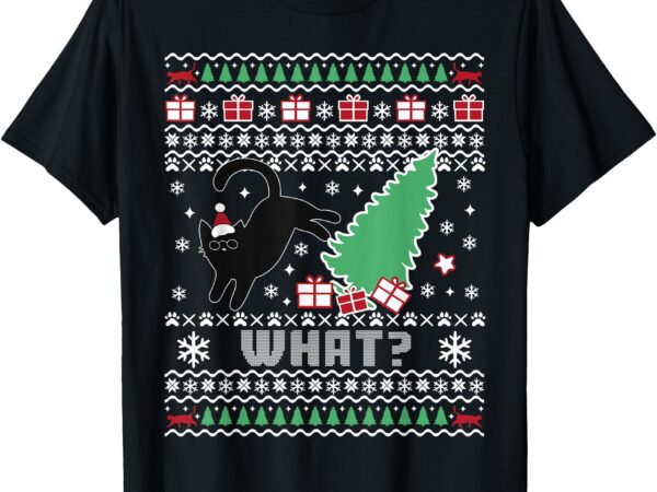 Funny black cat pushing christmas tree over cat what_ womens t-shirt