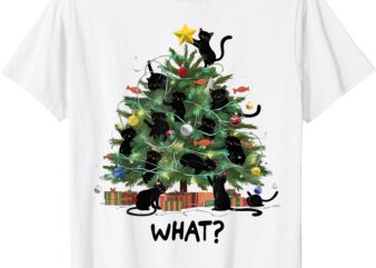 Funny Black Cat Pushing Christmas Tree Over Cat What_ Womens T-Shirt