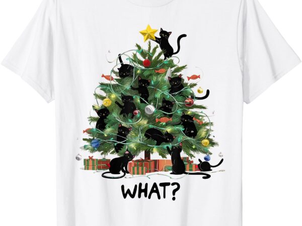 Funny black cat pushing christmas tree over cat what_ womens t-shirt