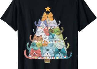 Funny Cat Christmas Tree Xmas Cat Lover Cat Graphic T-Shirt