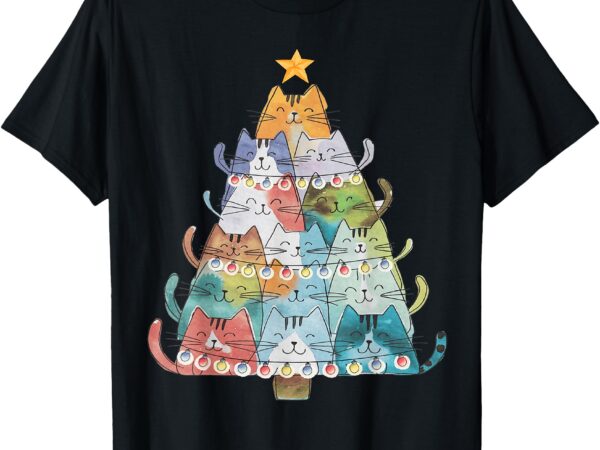 Funny cat christmas tree xmas cat lover cat graphic t-shirt