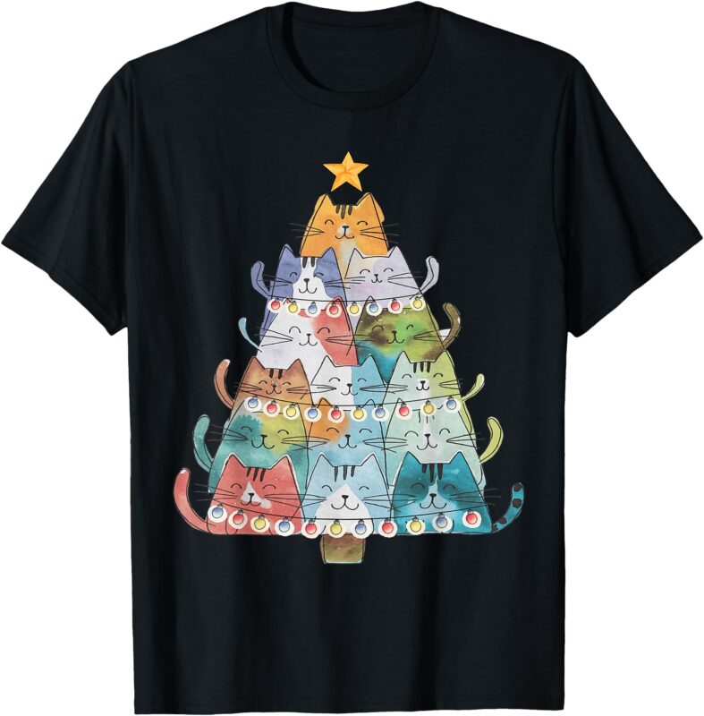 Funny Cat Christmas Tree Xmas Cat Lover Cat Graphic T-Shirt