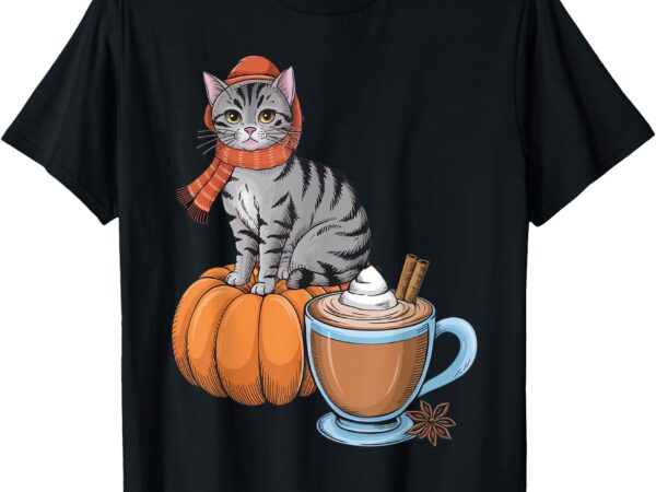 Funny cat pumpkin spice coffee thanksgiving autumn cat lover t-shirt