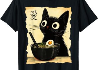 Funny Cat Ramen Graphic Tee Japanese Kawaii Anime Cat T-Shirt