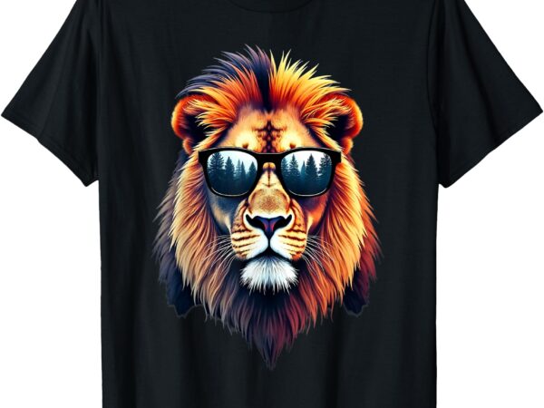 Funny colorful lion in sunglasses men women lions t-shirt