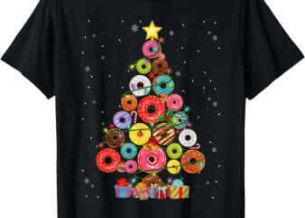 Funny Donuts Christmas Tree Lights Xmas PJS Boys Kids Girls T-Shirt