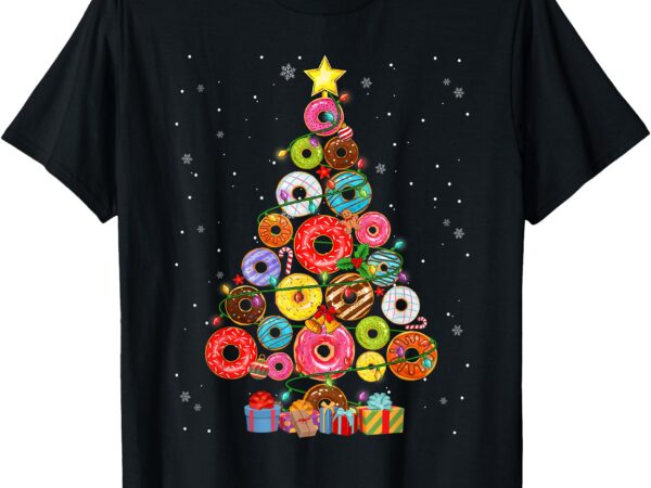 Funny donuts christmas tree lights xmas pjs boys kids girls t-shirt