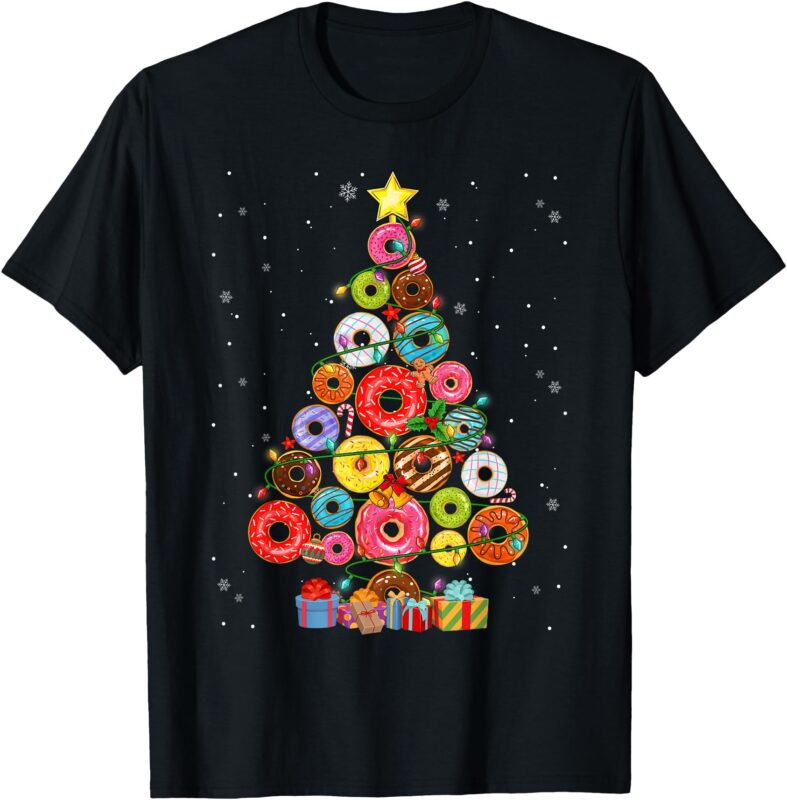 Funny Donuts Christmas Tree Lights Xmas PJS Boys Kids Girls T-Shirt