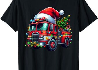 Funny Firetruck Santa Christmas Tree Lights Womens Mens Kids T-Shirt