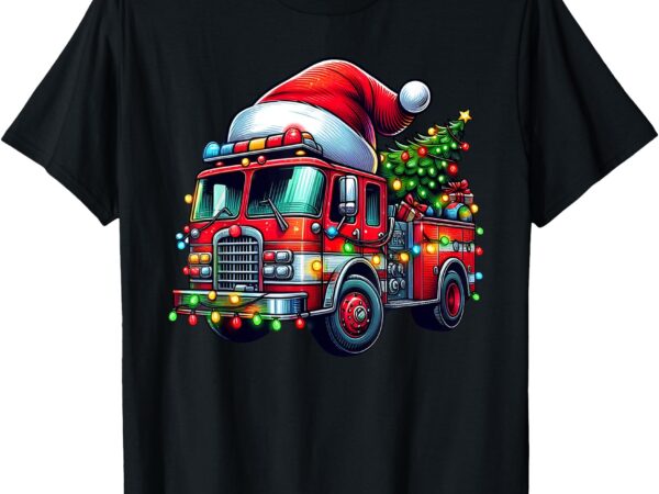 Funny firetruck santa christmas tree lights womens mens kids t-shirt