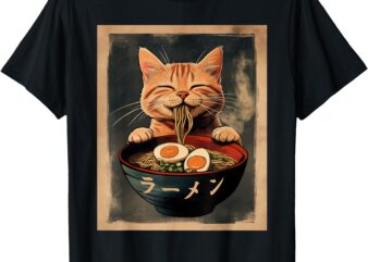 Funny Ginger Cat Ramen Japanese Graphic Tee Kawaii Anime T-Shirt