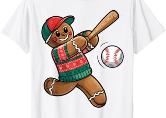 Funny Gingerbread Playing Baseball Christmas Lights Xmas PJS T-Shirt