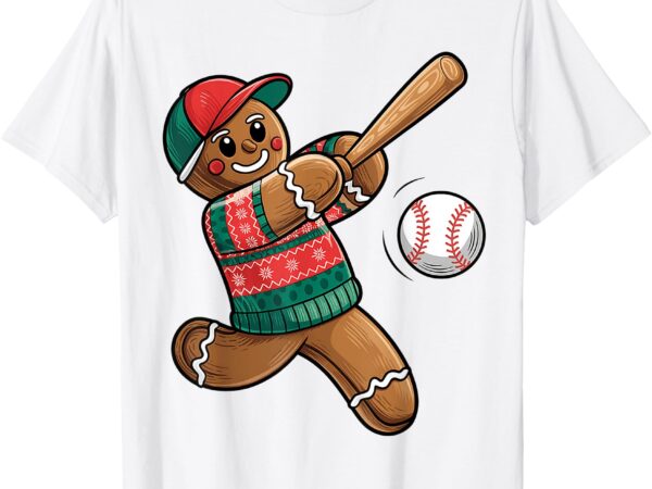 Funny gingerbread playing baseball christmas lights xmas pjs t-shirt