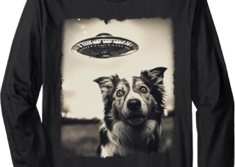 Funny Graphic Corgi Dog Selfie with UFOs Uncanny Weird Long Sleeve T-Shirt