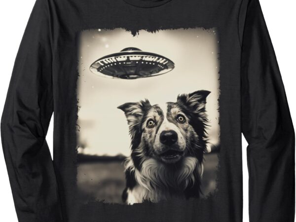 Funny graphic corgi dog selfie with ufos uncanny weird long sleeve t-shirt