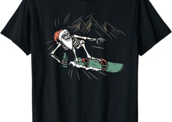 Funny HAPPY Chrismast Skeleton Surfing Skating Skateboard T-Shirt