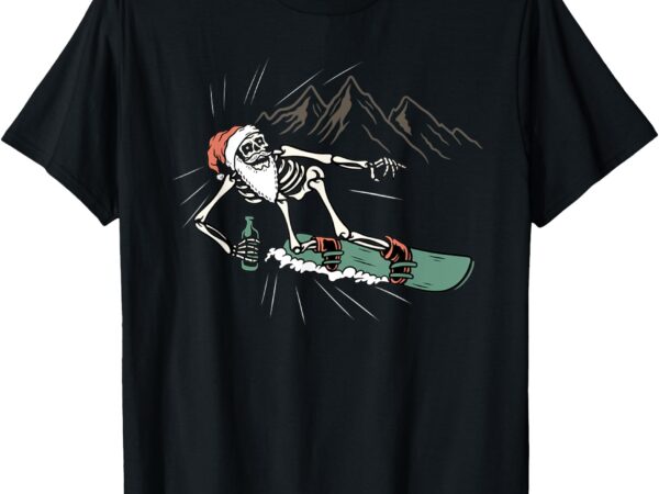 Funny happy chrismast skeleton surfing skating skateboard t-shirt