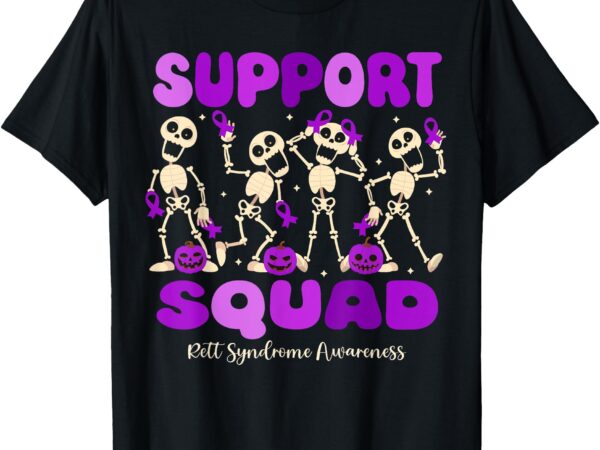 Funny halloween rett syndrome skeleton support squad t-shirt