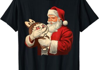 Funny Meme Labubu Lover Christmas Santa Holding Labubu Xmas T-Shirt