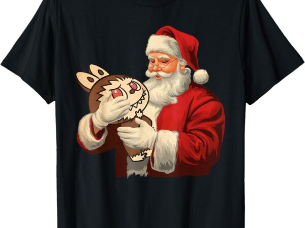 Funny meme labubu lover christmas santa holding labubu xmas t-shirt