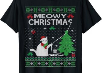 Funny Meowy Christmas Cats Xmas Cute Cat Lover Ugly Sweater T-Shirt