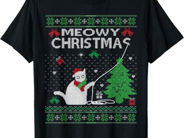 Funny meowy christmas cats xmas cute cat lover ugly sweater t-shirt