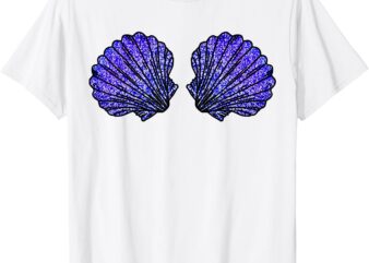 Funny Mermaid Seashell BRA Costume For Women Girls Halloween T-Shirt