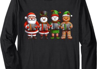 Funny Santa Snowman Elf Accordion Christmas Womens Mens Kids Long Sleeve T-Shirt