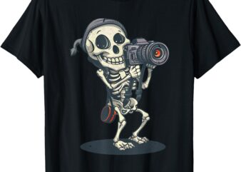 Funny Skeleton Photographer Spooky Halloween T-Shirt