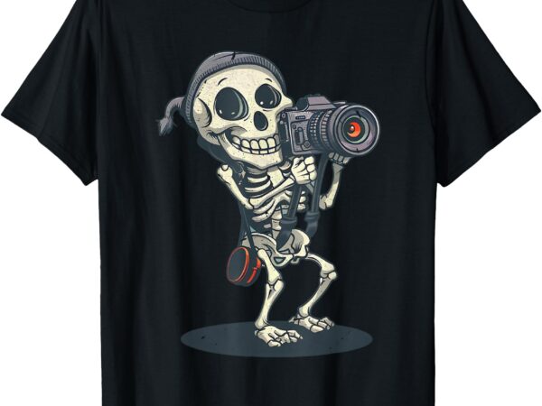 Funny skeleton photographer spooky halloween t-shirt