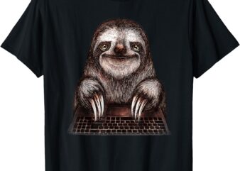 Funny Sloth Computer Laptop Office Work Animal Lazy Graphic T-Shirt