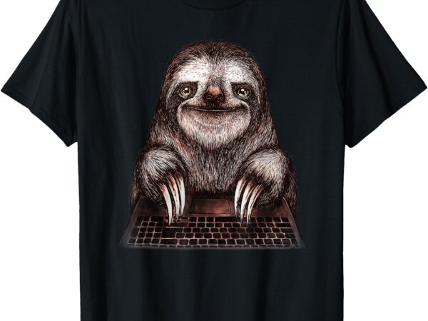 Funny sloth computer laptop office work animal lazy graphic t-shirt