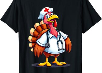 Funny Turkey Nurse Cartoon Thanksgiving Nurses T-Shirt