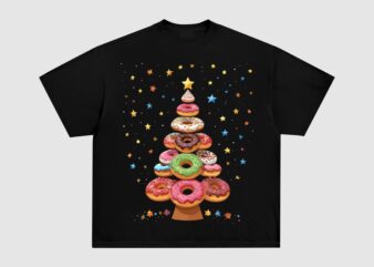 Funny donuts christmas tree lights xmas, Man woman boys kids girls t-shirt, Christmas Tree Design Dtf,