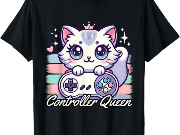 Gamer girl cat gaming cute video game women girls t-shirt